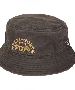 PASS~PORT - ARCHED EMBROIDERY BUCKET HAT: BLACK