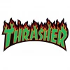 THRASHER - FLAME LOGO STICKER GREEN ON BLACK: 10" X 5" Trucks