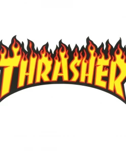 Trucks THRASHER - FLAME LOGO STICKER YELLOW ON BLACK 10" X 5"