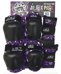 187 Killer Pads 187 - STAAB JUNIOR SIX PACK KNEE/ELBOW/WRIST PAD SET: PURPLE Trucks