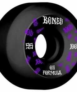 BONES - 100's. V5 SIDECUT. BLACK ORIGINAL FORMULA SKATE WHEELS. 100A