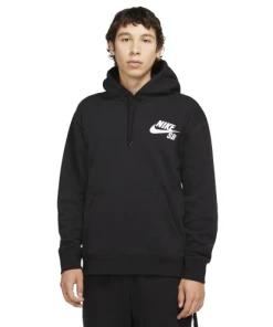 NIKE SB - ICON PULLOVER SKATE HOODIE. BLACK/WHITE LOGO