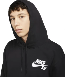 NIKE SB - ICON PULLOVER SKATE HOODIE. BLACK/WHITE LOGO