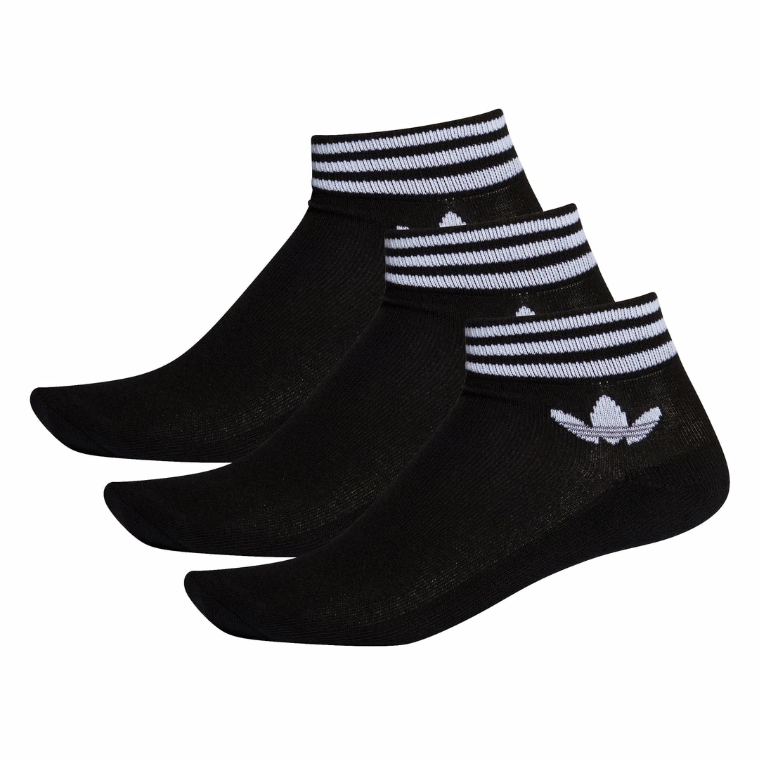 ADIDAS - TREFOIL ANKLE SOCKS 3 PACK BLACK/WHITE 1 ADIDAS - TREFOIL ANKLE SOCKS 3 PACK BLACK/WHITE