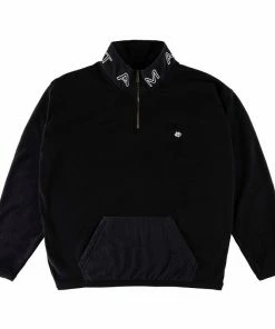 MAGENTA - MARTIN NECKZIP SWEAT TOP: BLACK