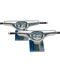 TENSOR - ALUM STENCIL MIRROR SKATEBOARD TRUCKS. RAW/BLUE FADE. 5.25"