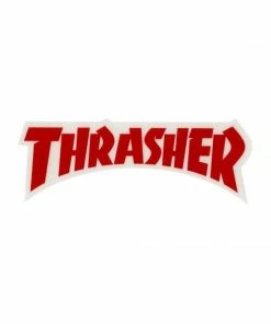 THRASHER - DIE CUT LOGO STICKER: RED ON WHITE 6" X 2"
