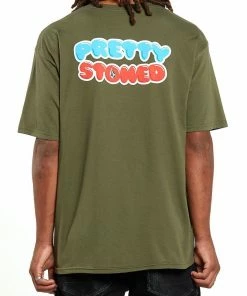 Trucks VOLCOM - PRETTY STONED S/S TEE MILITARY GREEN